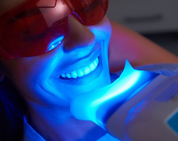 Closeup of smile during teeth whitening treatment