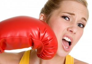 woman boxing glove face